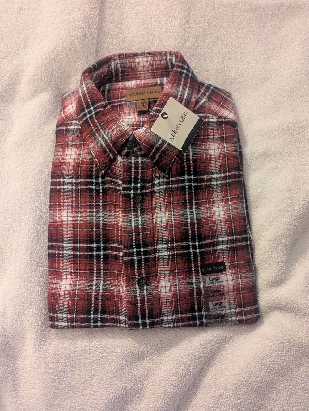 St. John's Bay Red and Black Plaid Flannel Button-Down Shirt. Deep Wine Ombre